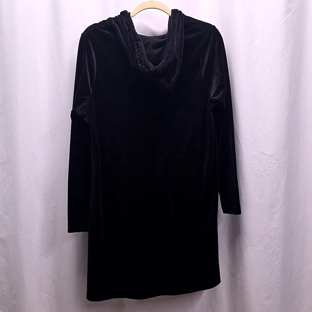 Torrid Sleep Dress Womens 0 Black Velour Hooded V-Neck Kangaroo Pocket Sleepwear